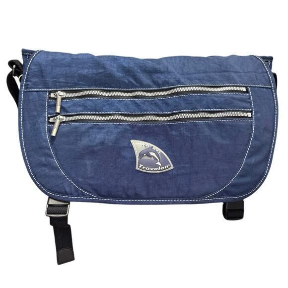 Travelon Dolphin Collection Navy Blue Messenger Shoulder Bag Nylon Roomy - Picture 2 of 8